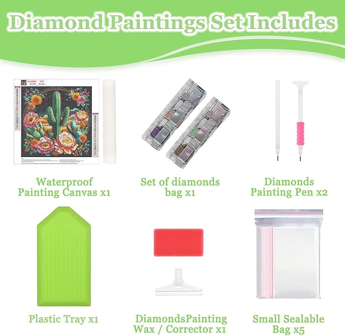 MAXBYE Cactus Garden Diamond Paintings, Cactus Flower Garden Diamond Art Kits for Adults, Diamond Art Accessories and Free Extra 30% Diamonds, Diamond Art for Home Décor Items. 12x12inch