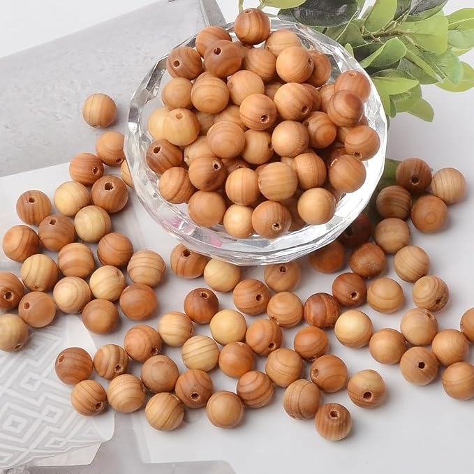 6mm Massive Beads Natural Wooden Round Loose Beads Jewelry Making with Thread 200 PCS(Thuja Wood, 6mm)