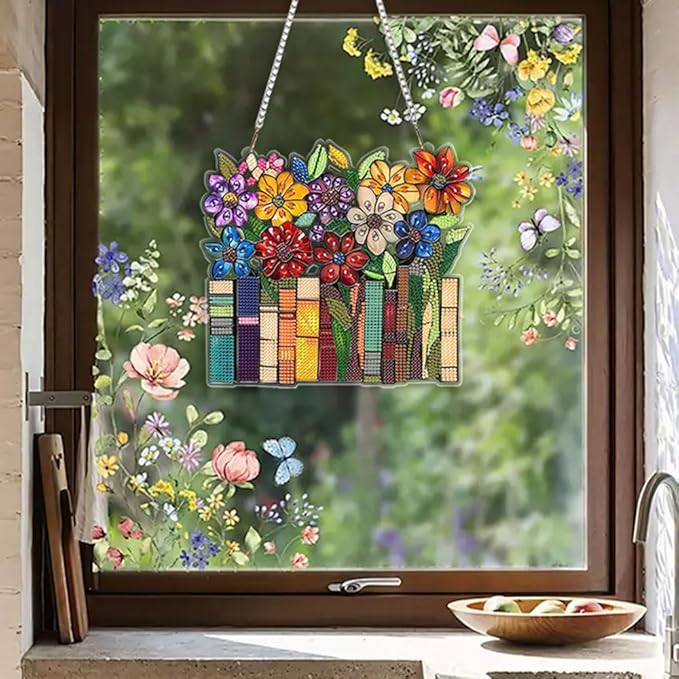 JBTM24 9.8x8.7 inch Hanging Diamond Art Pendant Kits, Double Sided Diamond Painting Hanging Sign with Chain, Special Shaped Crystal Art Ornament (Books)