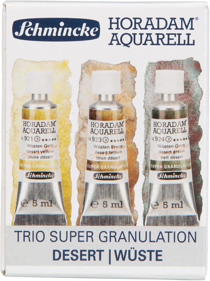 Schmincke Horadam® Aquarell, Super Granulation Trio Desert, 5 ml Tubes, 74 620 097, Cardboard Set, Very Strong Granulating colors, Finest, Super Granulating Watercolors