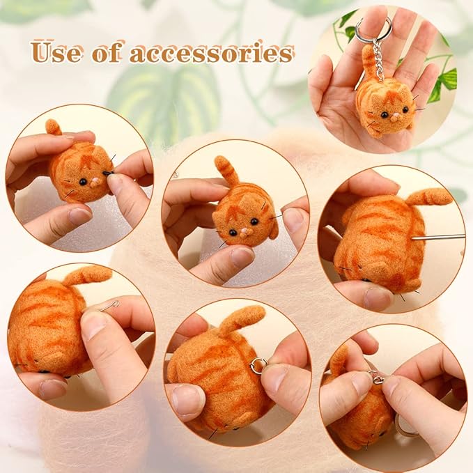 SHWAKK Needle Felting Kits, Needle Felting Starter Kit with Instructions, Felting Pad, Felting Wool, Felting Needles, Keychain and Split Ring for Craft Project and DIY Handmade