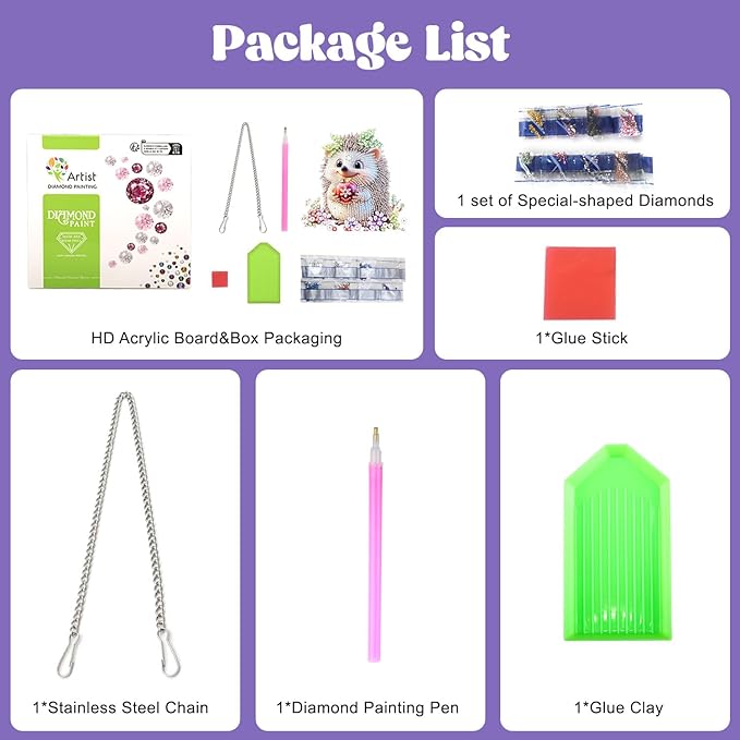 AIRDEA Hedgehog Hanging Diamond Painting Kits,Special Shaped Diamond Art Kits for Beginner Cute Animals,Gem Art Pendant Decor 7.87x7.59in