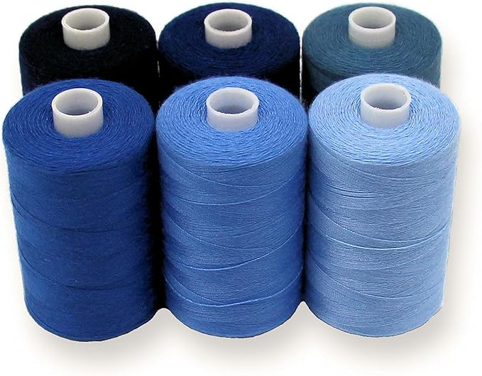 BlesSew Sewing Thread in Blue Color Tones – 6 Spools of Polyester Thread for Sewing Machine for Beginners, Hand Stitching & Quilting - 1000 yds per Spool