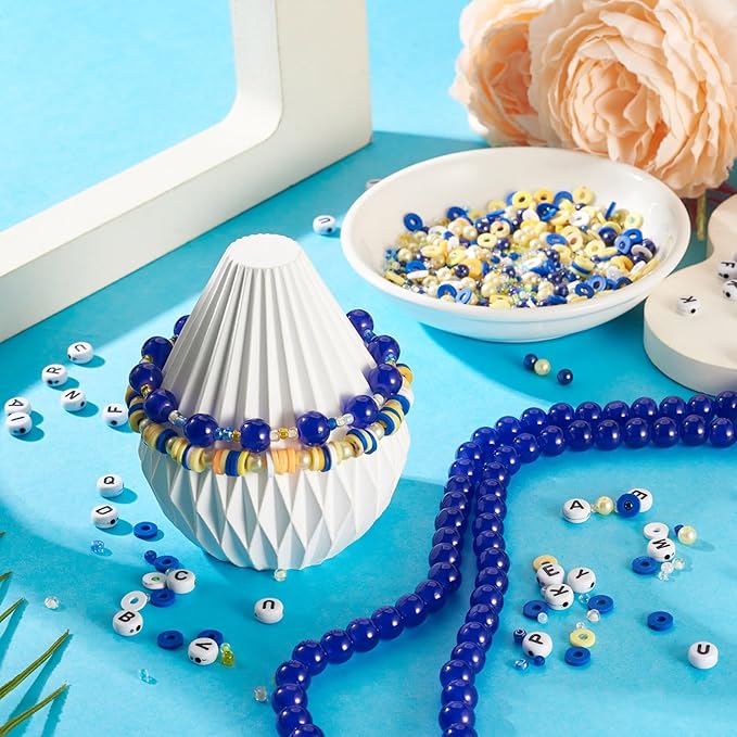 Spritewelry Friendship Bracelet Making Kit with Glass Seed Beads 8mm Blue Clay Beads Bracelet Making Kit for Adults Letter Bead for Jewelry Making DIY Crafts Gift Supplies 1 Bag
