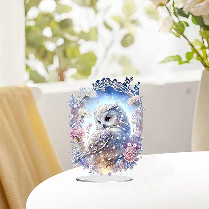 hyzsj DIY Diamond Desktop Ornament Owl, Crystal Diamond Art Painting Tabletop Ornaments Single Sided, Diamond Ornament for Adult Beginner Home Office Decor Crafts Gift