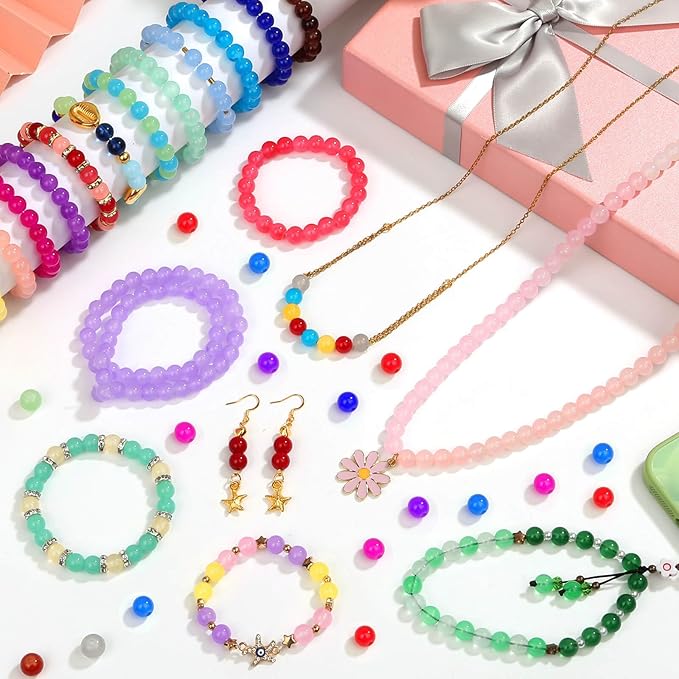 shynek 476 Pieces 10mm Round Glass Beads for Jewelry Making, 28 Colors Crystal Beads for Bracelets Jewelry Making and DIY Crafts