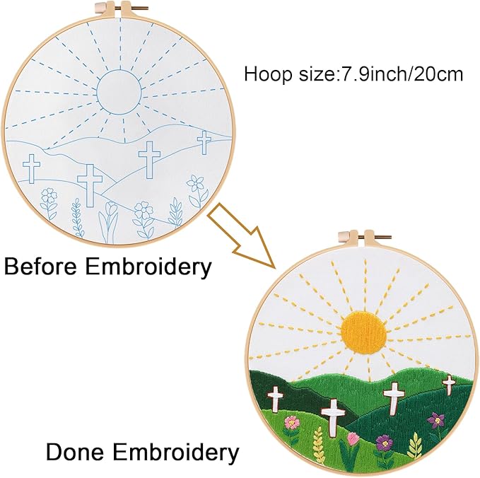 Louise Maelys Embroidery Kits for Beginners,Cross Stitch Kit for Adults,DIY Needlepoint with Easter Christian Sunrise Flowers Pattern
