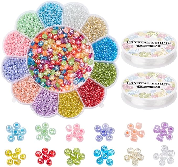 3250 Pcs 3mm Glass Seed Beads Bracelet Making Kit, Small Beads Friendship Jewelry Craft Kit with Letter Beads & Elastic Cord, DIY Art Craft Gift for Girls
