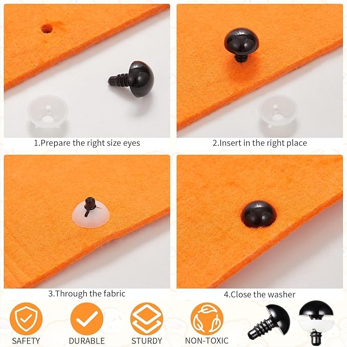 Vanblue Upgraded Safety Eyes for Crocheting 16mm 40pcs Scratch-Resistant Black Crochet Eyes with Eco-Friendly Washer Snap on Easily and Securely Strong Amigurumi Eyes Smooth Edges for Stuffed Animals