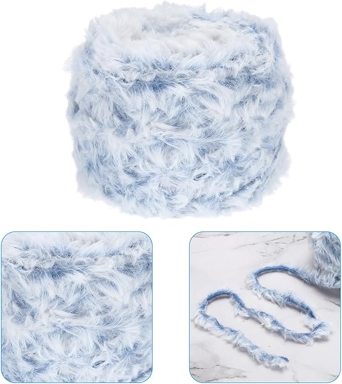PATIKIL 70yds Faux Fur Yarn, Fuzzy Yarn Crochet Fluffy Yarn Soft Chunky Polyester Plush Fur Eyelash for Crocheting Knit Blanket Rug Sweater Scarf Hat Bear Craft, Blue White