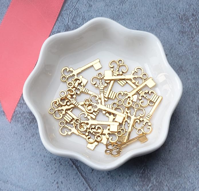 50 Pcs Keys Pendants Beading Supplies Vintage Metal Mini Key Charms for DIY Jewelry Making Kit Handmade Necklace Bracelet Key Ring Chain Earring Party Decoration