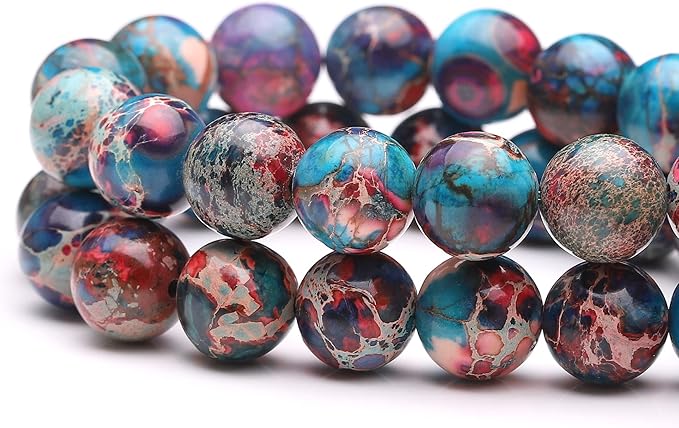 youngbling natural gemstone beads for jewelry making,6mm blue imperial jasper polished round smooth stone for bracelet necklace 15 inch(blue imperial jasper,6mm)