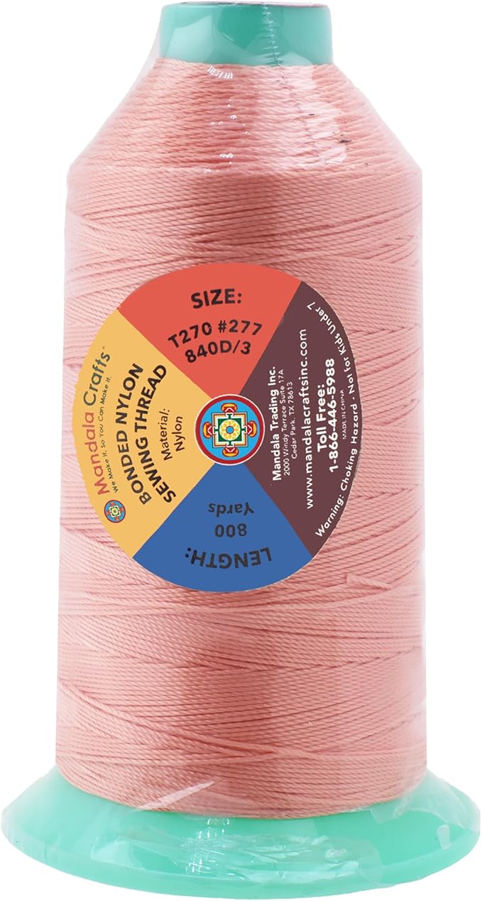 Mandala Crafts Size 277 840D T270 Bonded Nylon Thread - Blush 800 YDs Tex 270 Heavy Duty Sewing Threads for Leather, Jeans, Weaving, Outdoor Marine Upholstery