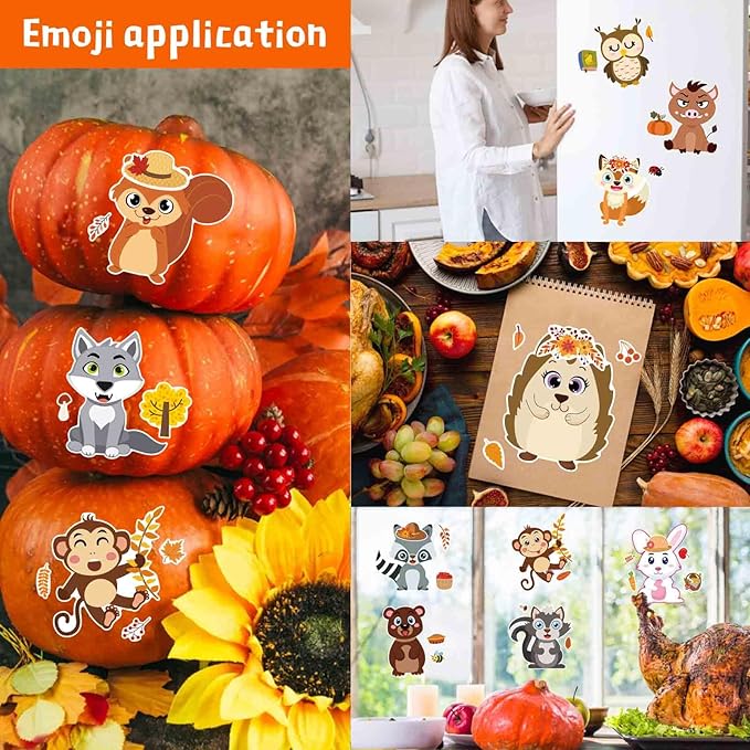 24 sheets fall stickers, make-a-face sticker, fall animal stickers for kids make your own animal mix and match sticker sheets kids party favor supplies craft