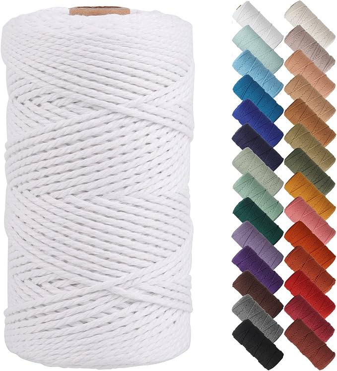 NOANTA White Macrame Cord 2mm x 220yards, Colored Macrame Rope, Cotton Rope Macrame Yarn, Colorful Cotton Craft Cord for Wall Hanging, Plant Hangers, Crafts, Knitting