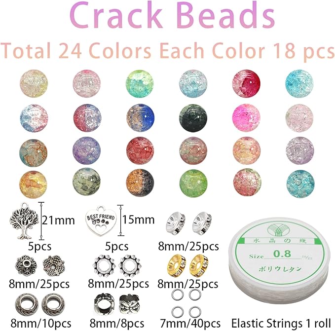 10mm Crackle Glass Beads for Jewelry Making 600pcs Assorted Panited Handcrafted Round Beads for Bracelet Lampwork Smooth Loose Beads Spacer Necklace Earring & DIY Crafts Beads Supplies