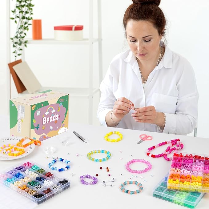 QUEFE 72 Colors 3000pcs Pony Beads Bracelet Making Kit for Girls - Rainbow Kandi Friendship Kit With Letter Beads for Necklace Making - Craft Gifts Set