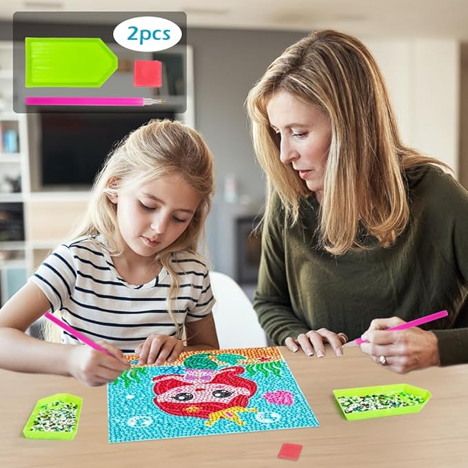 QEUOYSS Diamond Art Kit for Kids with Wooden Frame Art and Crafts for Kids Ages 6-8 -10-12 Easy to DIY Diamond Art for Kid and Adult Beginners Home Wall Decoration (Mermaid)