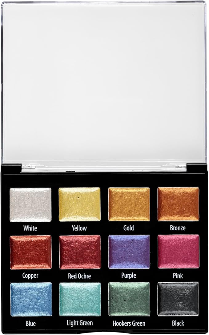 Soho Urban Artist Metallic Watercolors Set – 12 Vibrant Metallic Half Pans in Travel Case – Professional Shimmer Watercolor Paint Set for Artists, Crafters & Mixed Media