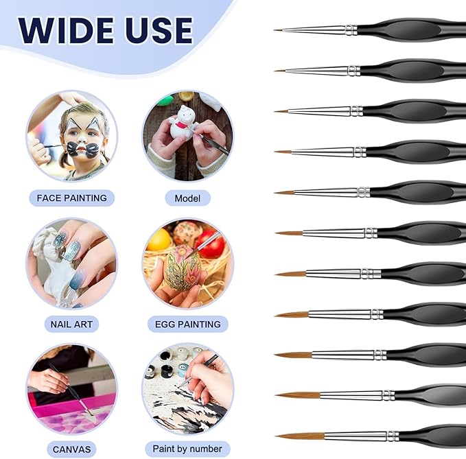 Detailing Paint Brush, 11 Pcs Miniature Paint Brushes with Triangular Handles, Art Paint Brushes for Acrylic Painting, Model, Face, Figurine, Watercolor, Oil, Paint by Numbers Kit for Adults