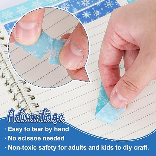 Whaline 12 Rolls Winter Washi Tape Blue Snowflake Theme Washi Tape Masking Decorative Party Gift Warp Paper Tape for Christmas Winter Decor DIY Craft Scrapbook Party Favor Supplies