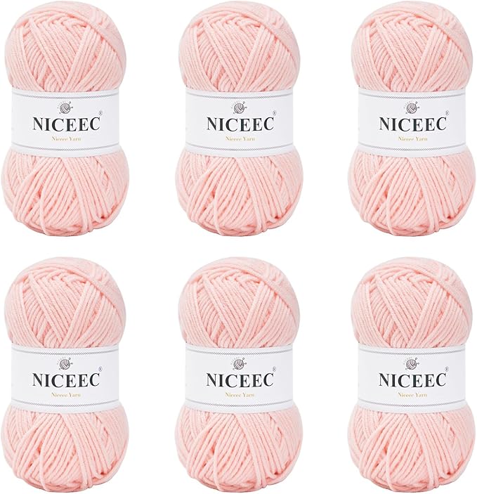 NICEEC 300g Soft Assorted Colors Yarn - Sport Weight,100% Acrylic, 4 Ply, Bonbons Yarn for Crochet & Knit, DIY Project Starter Kit for Kids or Adults(Total 870yds) - Light Pink