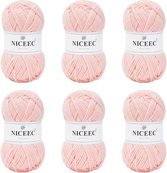 NICEEC 300g Soft Assorted Colors Yarn - Sport Weight,100% Acrylic, 4 Ply, Bonbons Yarn for Crochet & Knit, DIY Project Starter Kit for Kids or Adults(Total 870yds) - Light Pink