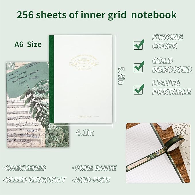 Scrapbooking Supplies Kit, Vintage Botanical Aesthetic Scrapbook Kit for Bullet Junk Journal, Stationery, A6 Grid Notebook, Flower DIY Journaling Supplies, Birthday Craft Gift for Teen Girl Women