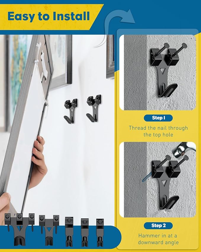 Uniclife 329 Pcs Heavy Duty Picture Hanging Kit, 10 lb, 20 lb, 30 lb, 40 lb, 75 lb Picture Hanging Hooks with Nails, D Ring Picture Hangers Sawtooth Picture Hangers Picture Hanging Wires & Screw Hooks