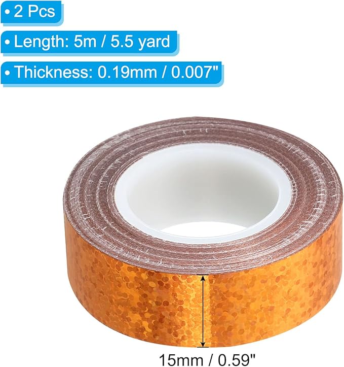 PATIKIL Glitter Sparkle Tape 15mm x 5m, 2 Pack Holographic Art Decorative Masking Tapes Self-Adhesive for DIY Scrapbook Art Craft Wrapping, Gold Tone