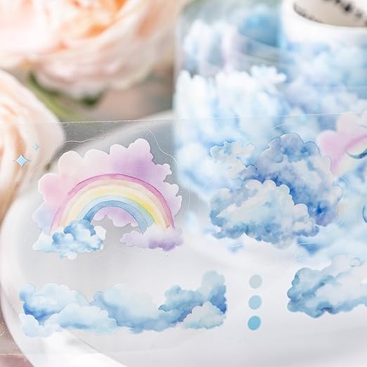 Cloud PET Tape Set, 6 Rolls Pre-Cut Sky Ephemera for Junk Journaling, Scrapbooking, Crafting, DIY Projects, Diaries, and Art Supplies