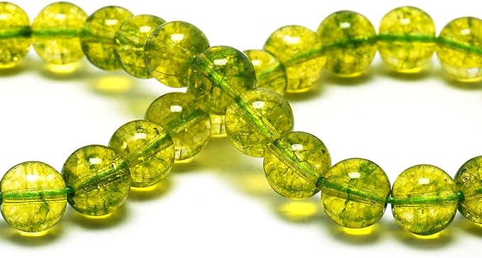 8mm Crackle Crystal Beads for Jewelry Making - Glass Round Loose Beads for Bracelets(45-48pcs, Olive Green Crystal)