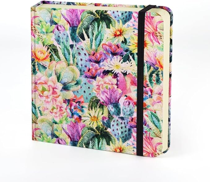 Mifuner Small Square 5x5 80gsm Mini Notebooks Blank Pages Sketchbooks Travel Journal Pocket Hardcover Paint Writing Notebook Blank Diary Memo Planner Sketchbook Fabric Cover, Cactus Flower