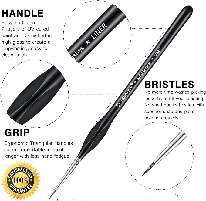 PANDAFLY Miniature Paint Brushes Drybrush Set, 12 Sizes Detail Paint Brush Set, Small Fine Detail Brushes for Acrylic, Watercolors, Oil, Paint by Number, Figurine
