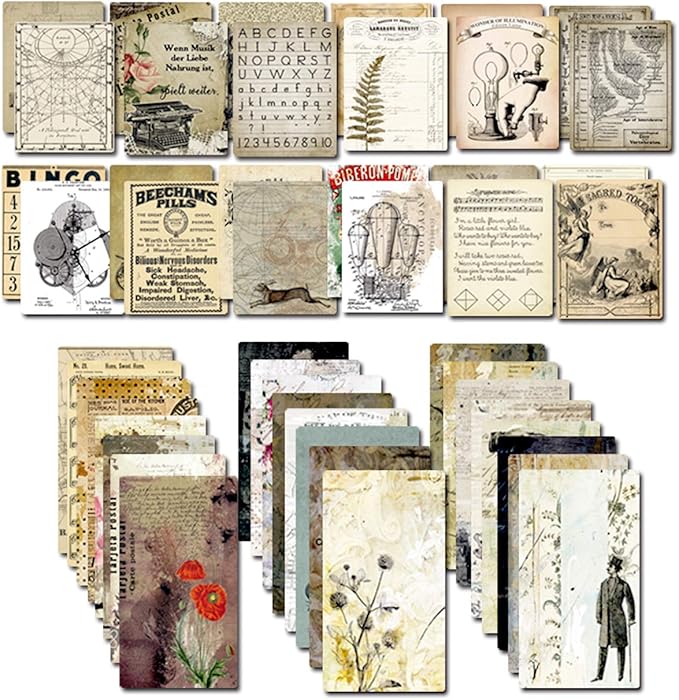 Decoupage Paper for Junk Journal TN Traveler's Notebook by CATaireen Double-Sided Vintage Scrapbook Supplies Linen Paper Bookmark Tag Art Bullet Ephemera Cards Kit 24 Sheets