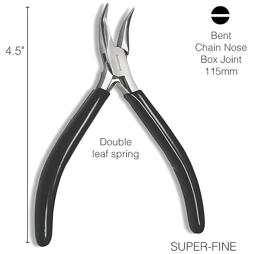The Beadsmith Bent Chain Nose Pliers – Extra Fine Tips – 4.5 inches (114mm) – PVC Grip Handle with Double Leaf Springs – Jewelry Making Tool for Creating Bracelets, Earrings and Necklaces