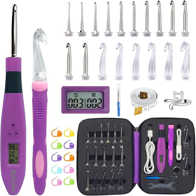 Light Up Crochet Hooks Set-18 Sizes Digital Crochet Hook with Counter 2.0~14.0mm, Ergonomic Lighted Crochet Hooks for Stitch & Row Counting