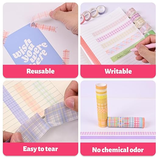Plaid Washi Tape Set, 100 Rolls Basic Grid Decorative Masking Tapes, 5/8/10/15/20/30mm Wide 6.56ft Long/Roll Colorful Lattice Washi Tape for Arts, DIY Crafts, Journals, Planners, Scrapbook, Wrapping