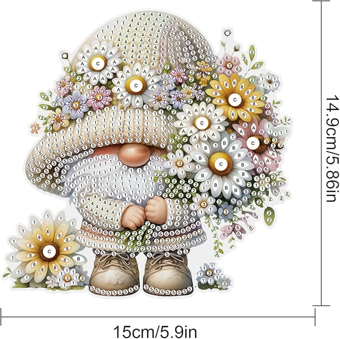 AiYuanzsh Gnome with Daisy Diamond Painting Hanging Kit, 5D DIY Acrylic Special Shaped Diamond Art Pendant Ornament for Wall, Door, or Garden Decor, Spring & Holiday Diamond Art Kit for Adults