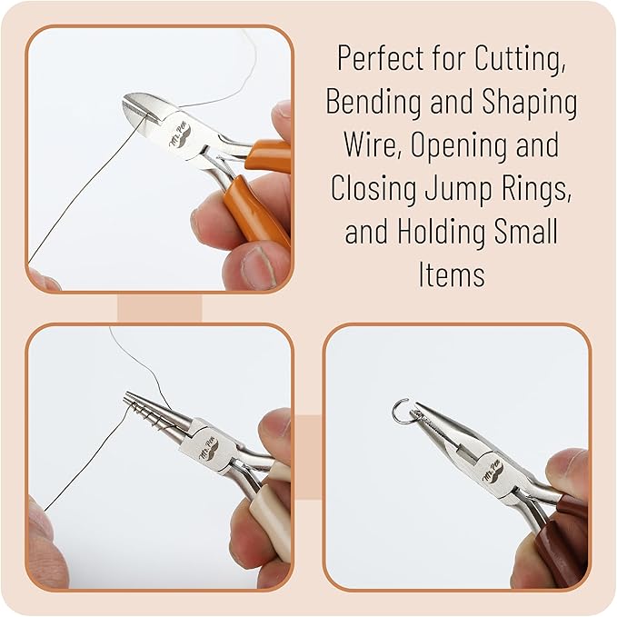 Mr. Pen- Jewelry Pliers Set, 3 Pack, Autumn Colors, Rubber Handle & Ergonomic Design, Mini Pliers for Jewelry Making Tools, Small Wire Cutters for Crafting