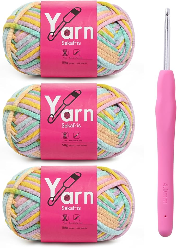 Crochet Yarn with Cotton Yarn for Crocheting - Crochet Knitting Yarns for Beginners with Easy-to-See Stitches - Yarn for Crocheting - Parfait Chunky Yarns -Cotton-Nylon Blend (A2)
