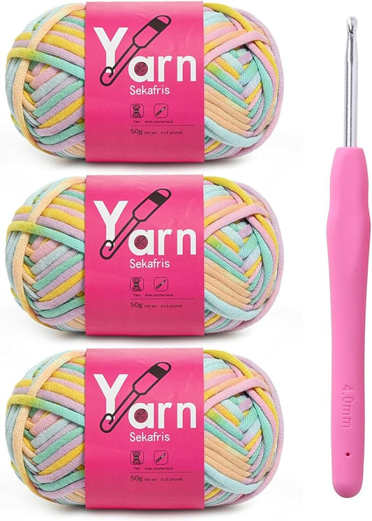 Crochet Yarn with Cotton Yarn for Crocheting - Crochet Knitting Yarns for Beginners with Easy-to-See Stitches - Yarn for Crocheting - Parfait Chunky Yarns -Cotton-Nylon Blend (A2)