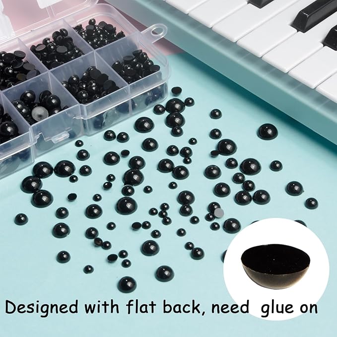 Zhbrchz 850pcs Round Black Plastic Doll Eyes 4mm 5mm 6mm 8mm 10mm Flatback Cabochon Button Eyeball Beads for Stuffed Animals Amigurumis Crochet Bears Crafts Making