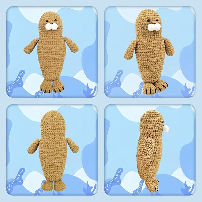 Noocro Amigurumi Crochet Kit for Beginners, Intermediate and Advanced Crocheters, DIY Crochet Plushie Kit with Complete Kit, Detailed Instrucions and Video Tutorial - Fun Craft Gift (Seal)