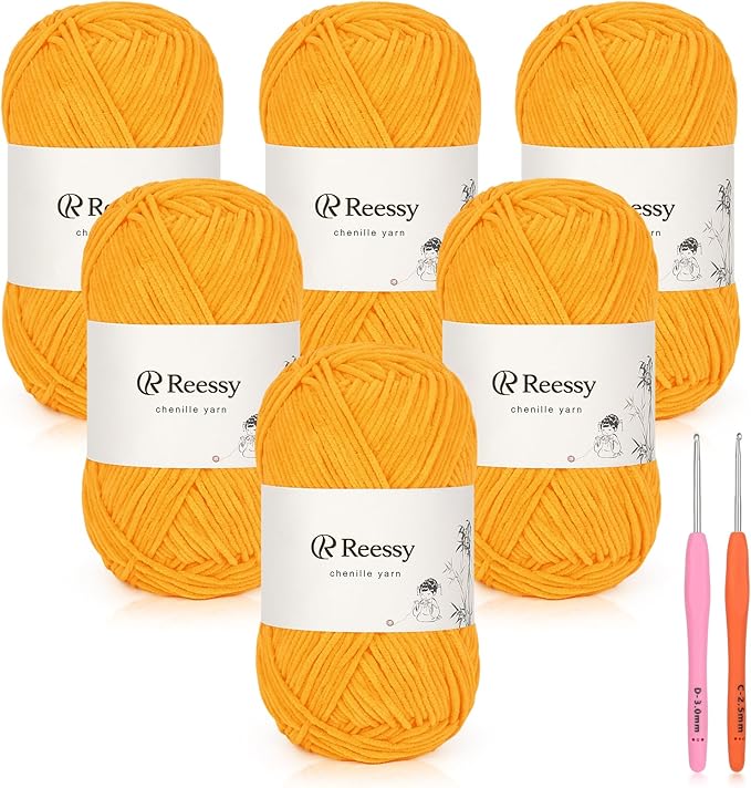 Skinny Chenille Yarn for Crocheting - 6 Pack of 50g/158yd (948yd Total) - Soft Matte Thin Chenille CYC #2 - Fine Weight Baby Yarn for Plush Toys, Baby Blankets & Small Crafts(Apricot)