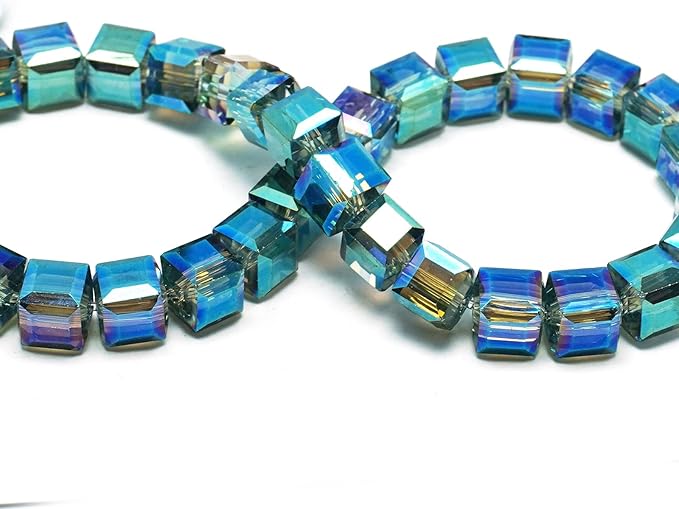 8mm Sparkle Cube Crystal Beads for Jewelry Making - Faceted Spacer Beads for Bracelets(94-100pcs, Translucent Green)