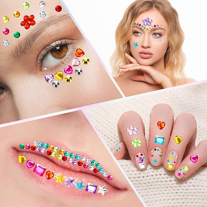 2168pcs Easter Gem Stickers Rhinestones for Crafts, Sparkling Cute Star Heart Round Small Stickers for Women Adults, Glitter Jewels Stickers for Face Eye Body Makeup, DIY Decoration, WUINOID