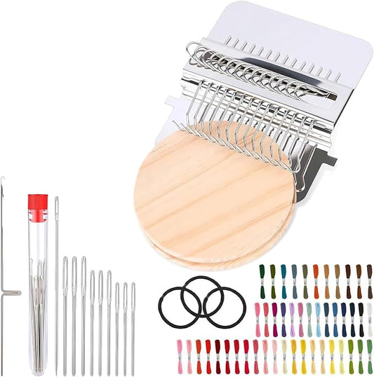Mini Darning, Knit Patch Kit for Beginners, Wooden Weaving Tool with Stainless Steel Needles, Portable Darning Looms Kit for Quickly Mending eans Clothes Tapestries Carpets Scarves (14 Hooks)