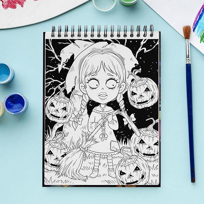 SOUTHERN LOTUS Creepy Girl Coloring Book Spiral Wirebound Hardcover, Horror Illustrations of Adorable Girls Spooky Papers Imagination Relaxation for Adults Women