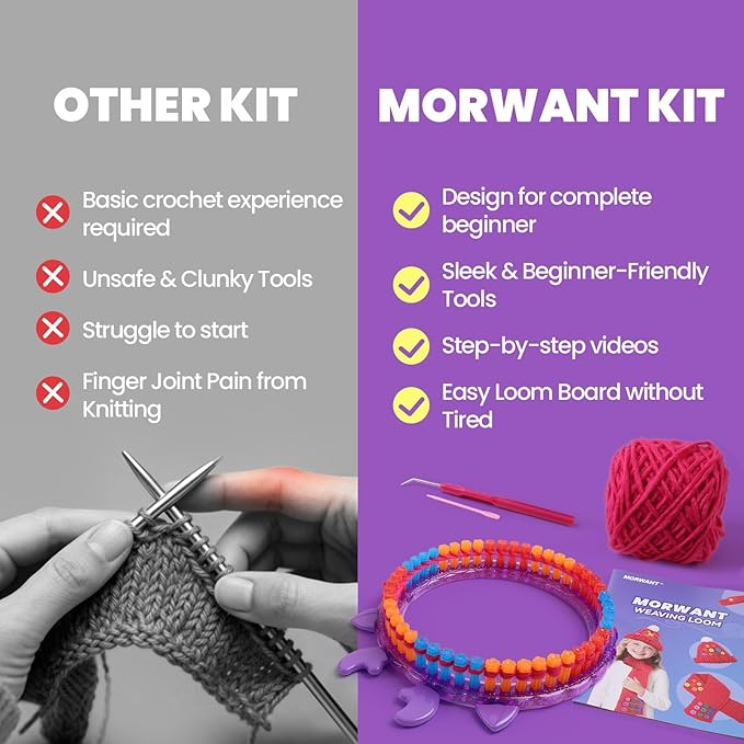 loom knitting kit for beginners - diy hat & scarf craft toy with buttons - fun crochet toy for kids ages 7 8-12 - perfect birthday and christmas gift for girls